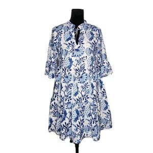 SoLe By Mare Sole Amore Blue Floral Cotton Mini Dress Size S Resortwear Boho